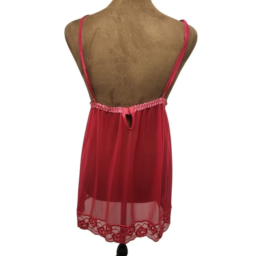 Frederick's of Hollywood Babydoll Nightie Red Lace Sheer Size XL Women's